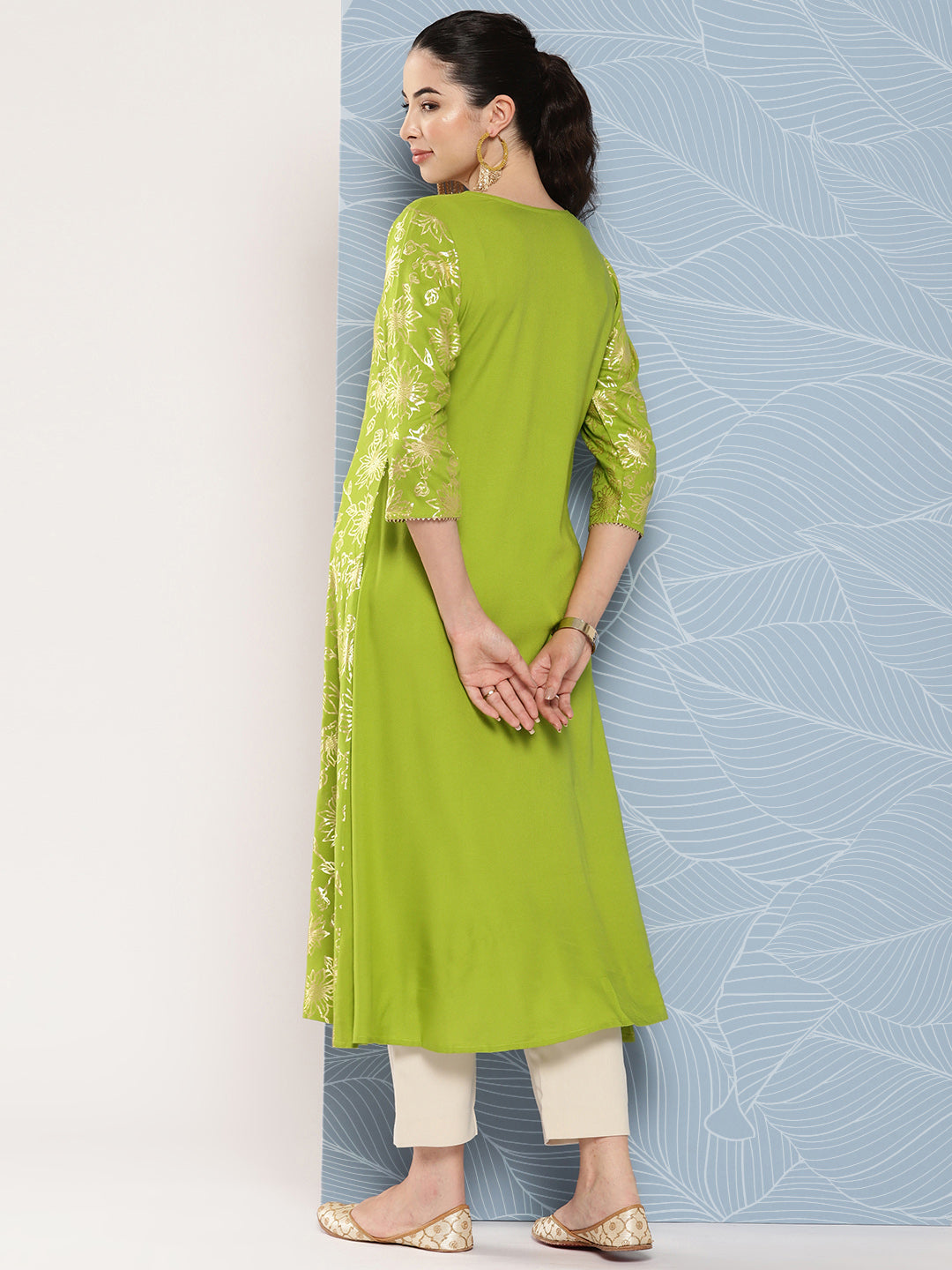 Flared Lime Green Embroidered Rayon Long Kurti | ARADHNA RIWAAZ-5005 |  Cilory.com
